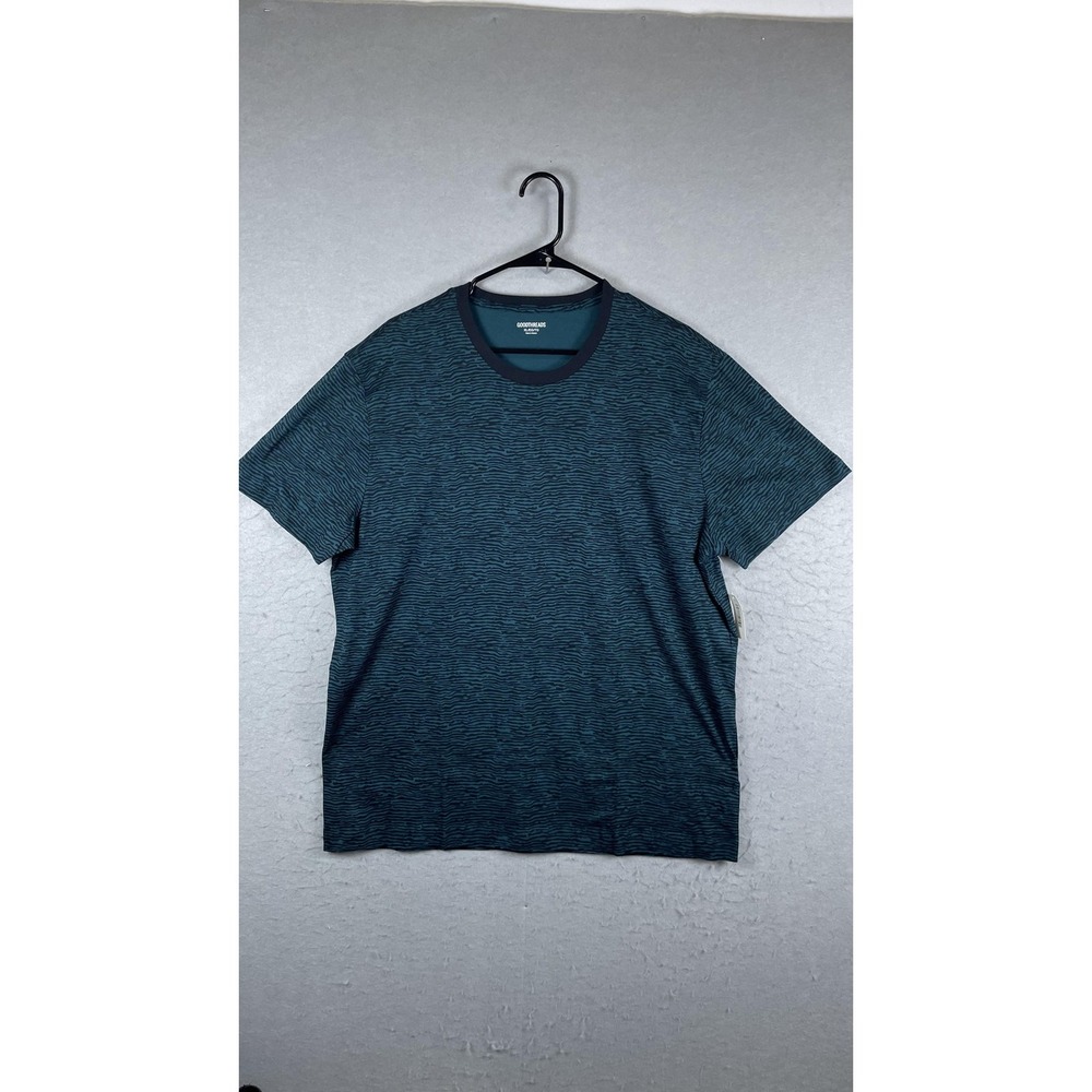 Goodthreads Shirt Mens XL Green Black Wave Stripe Crewneck Casual Short Sleeve‎